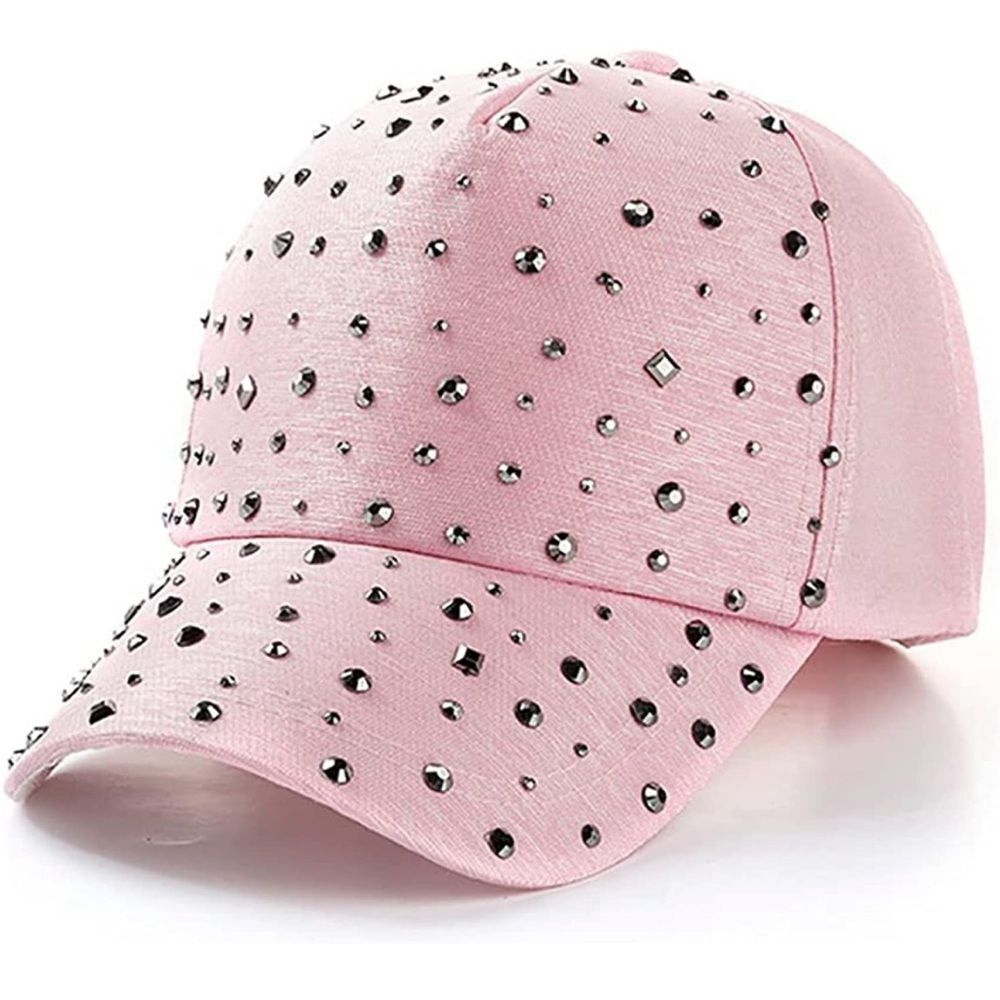 Pink Bling Baseball Cap with Diamond Design Adjustable Sports Cap